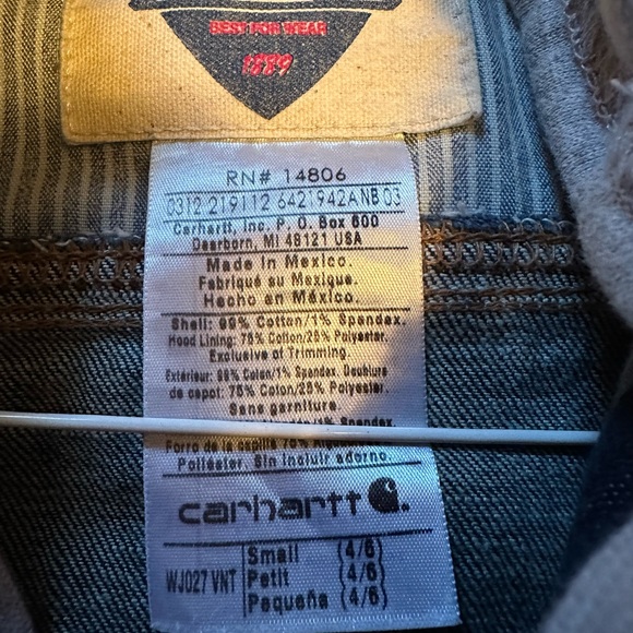 Carhartt Blue Denim Jacket with Gray Hoodie - Picture 3 of 3